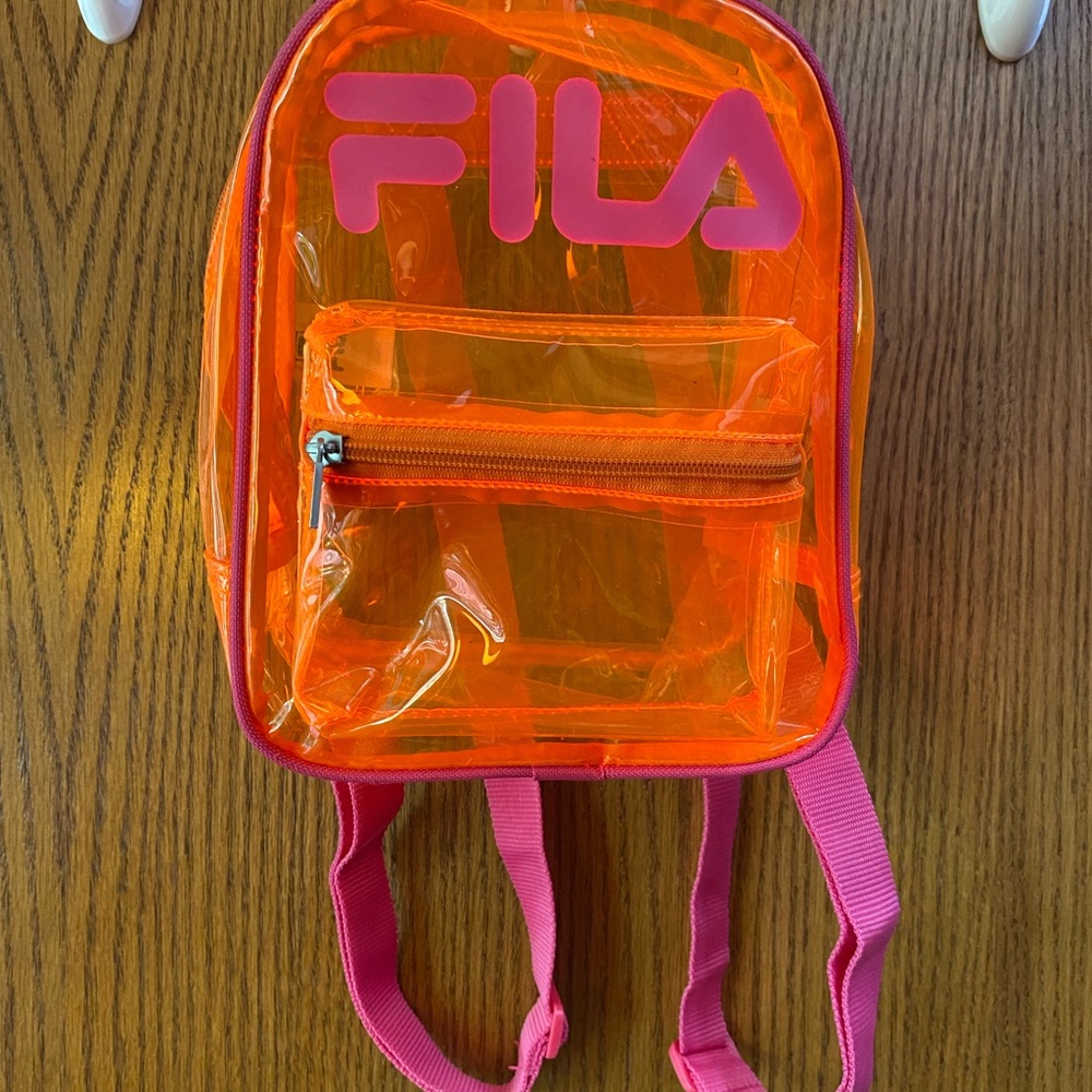 Neon orange clear mini backpack